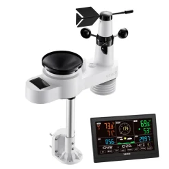 VEVOR 5-in-1 Wireless Weather Station, 7.5-Inch VA Display, Solar Powered Outdoor Sensor, Rain Gauge, Indoor Outdoor for Weather Forecast, Temperature, Humidity, Wind Speed and Direction (No WiFi)