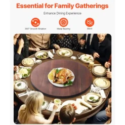 VEVOR 24 in Wood Lazy Susan Turntable, 360° Rotation Round Clear Tabletop Rotating Tray, Acacia Wood Dining Table Centerpiece, Smooth and Silent Spin, for Family Gatherings, Banquets and Weddings