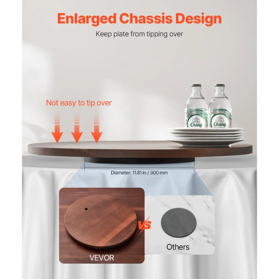 VEVOR 24 in Wood Lazy Susan Turntable, 360° Rotation Round Clear Tabletop Rotating Tray, Acacia Wood Dining Table Centerpiece, Smooth and Silent Spin, for Family Gatherings, Banquets and Weddings