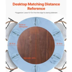 VEVOR 24 in Wood Lazy Susan Turntable, 360° Rotation Round Clear Tabletop Rotating Tray, Acacia Wood Dining Table Centerpiece, Smooth and Silent Spin, for Family Gatherings, Banquets and Weddings