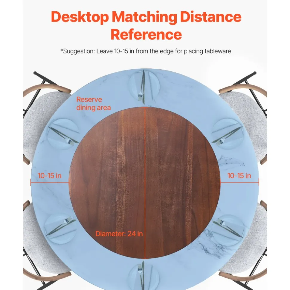 VEVOR 24 in Wood Lazy Susan Turntable, 360° Rotation Round Clear Tabletop Rotating Tray, Acacia Wood Dining Table Centerpiece, Smooth and Silent Spin, for Family Gatherings, Banquets and Weddings