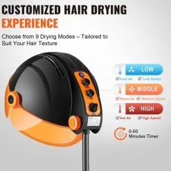 VEVOR Ionic Hood Dryer, 1875W Pro Bonnet Hair Dryer, Timer, 3 Temperature Levels & Adjustable Speed, Mobile Floor Stand with Wheels for Salon & Home Spa