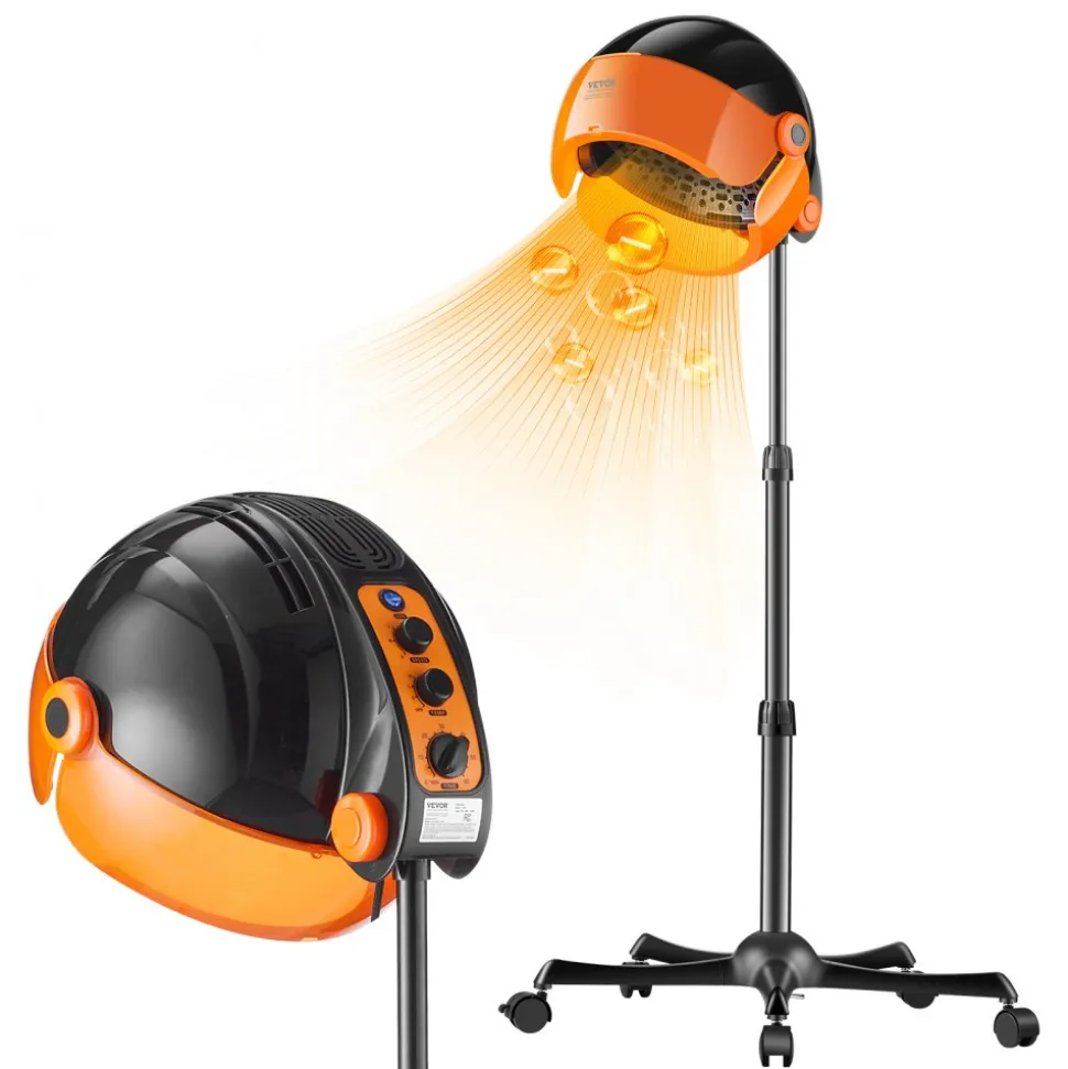 VEVOR Ionic Hood Dryer, 1875W Pro Bonnet Hair Dryer, Timer, 3 Temperature Levels & Adjustable Speed, Mobile Floor Stand with Wheels for Salon & Home Spa
