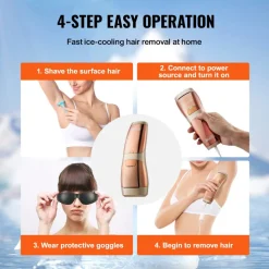 VEVOR IPL Hair Removal, Permanent Hair Removal with Sapphire Ice Cooling System, Painless At-Home Hair Removal Device for Women Men, Auto/Manual Modes, 5 Levels for Body & Face