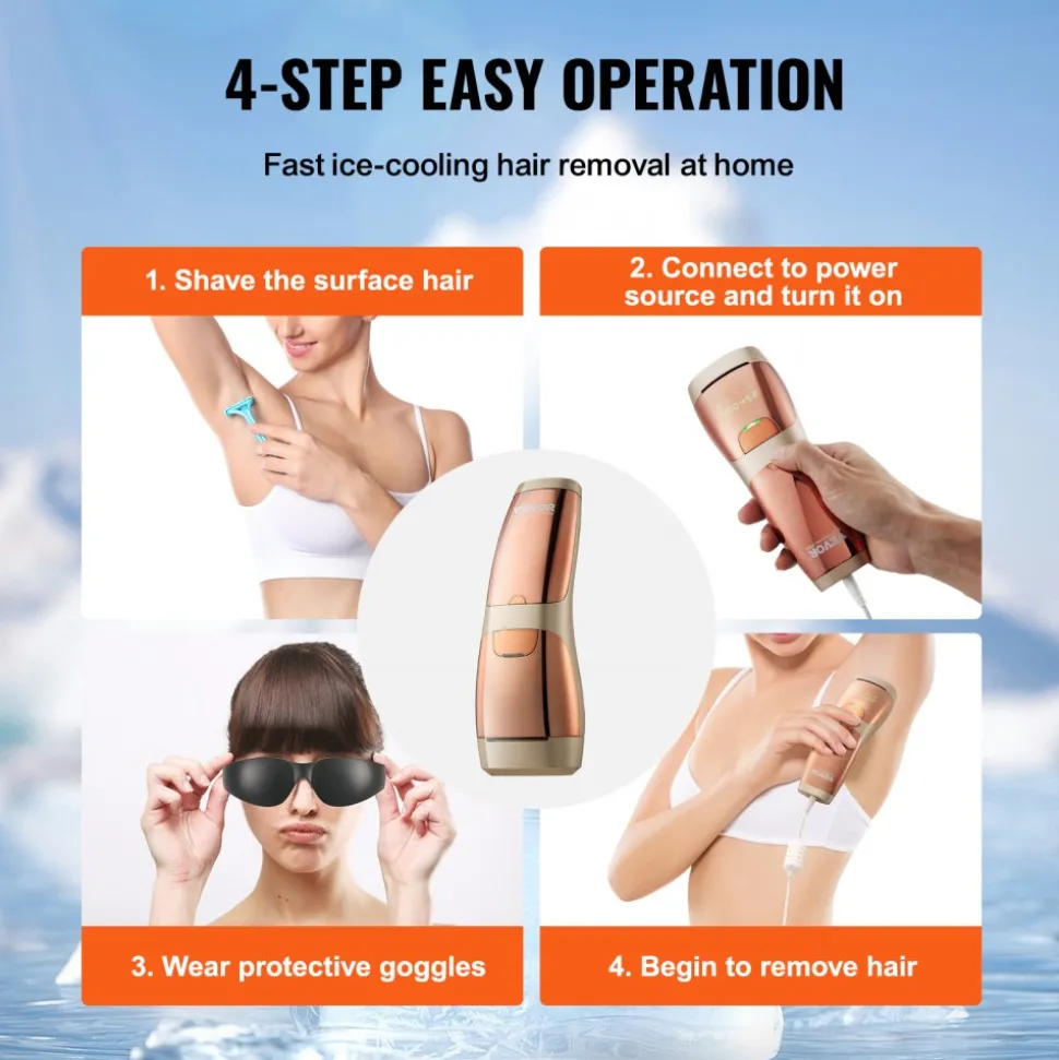 VEVOR IPL Hair Removal, Permanent Hair Removal with Sapphire Ice Cooling System, Painless At-Home Hair Removal Device for Women Men, Auto/Manual Modes, 5 Levels for Body & Face
