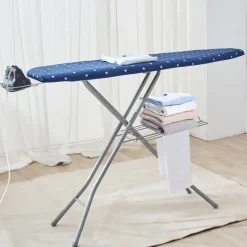 VEVOR Ironing Board with Bottom Storage Tray, Thickened 4 Layers Iron Board with Heat Resistant Cover and 100% Cotton Cover, 10 Adjustable Heights Ironing Board for Home Laundry Room Use (Size 55x15)