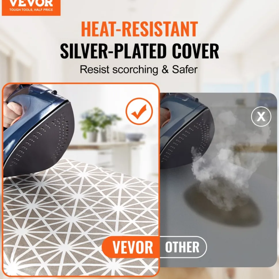 VEVOR Ironing Board with Large 51 x 13 Ironing Surface, Thickened 4 Layers Iron Board with Heat Resistant Cover and 100% Cotton Cover, 7 Adjustable Heights Ironing Board for Home Laundry Room Use