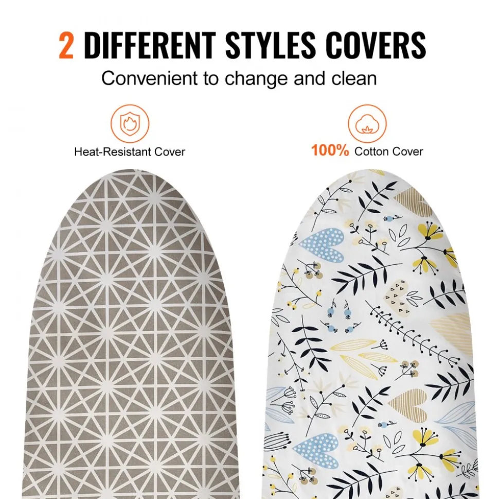 VEVOR Ironing Board with Large 51 x 13 Ironing Surface, Thickened 4 Layers Iron Board with Heat Resistant Cover and 100% Cotton Cover, 7 Adjustable Heights Ironing Board for Home Laundry Room Use