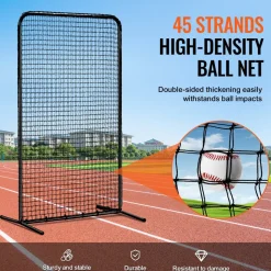 VEVOR I Screen Baseball for Batting Cage, 7x4 ft Baseball Softball Safety Screen, Body Protector Portable Batting Screen with Carry Bag & Ground Stakes, Heavy Duty Pitching Net for Pitchers Protection