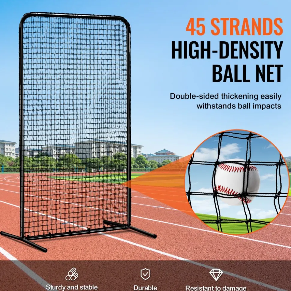 VEVOR I Screen Baseball for Batting Cage, 7x4 ft Baseball Softball Safety Screen, Body Protector Portable Batting Screen with Carry Bag & Ground Stakes, Heavy Duty Pitching Net for Pitchers Protection