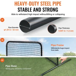 VEVOR I Screen Baseball for Batting Cage, 7x4 ft Baseball Softball Safety Screen, Body Protector Portable Batting Screen with Carry Bag & Ground Stakes, Heavy Duty Pitching Net for Pitchers Protection