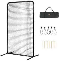 VEVOR I Screen Baseball for Batting Cage, 7x4 ft Baseball Softball Safety Screen, Body Protector Portable Batting Screen with Carry Bag & Ground Stakes, Heavy Duty Pitching Net for Pitchers Protection