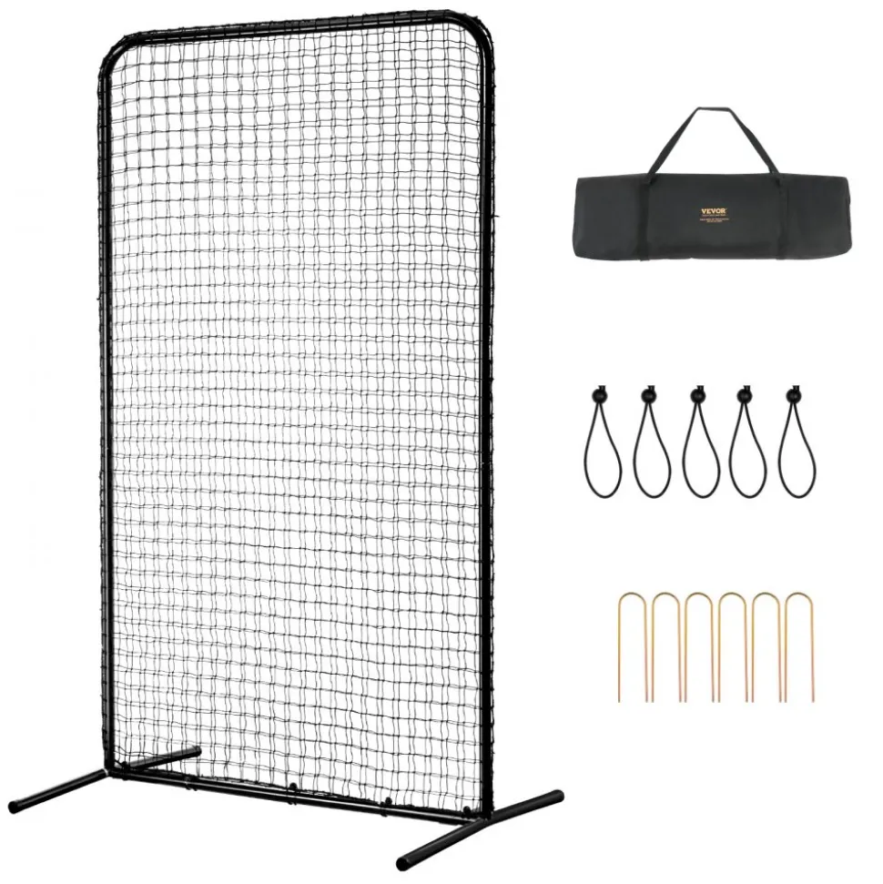 VEVOR I Screen Baseball for Batting Cage, 7x4 ft Baseball Softball Safety Screen, Body Protector Portable Batting Screen with Carry Bag & Ground Stakes, Heavy Duty Pitching Net for Pitchers Protection