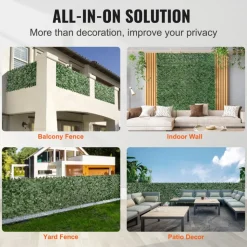 VEVOR Ivy Privacy Fence, 59 x 158in Artificial Green Wall Screen, Greenery Ivy Fence w/ Mesh Cloth Backing and Strengthened Joint, Faux Hedges Vine Leaf Decoration for Outdoor Garden, Yard, Balcony