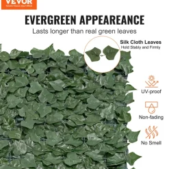 VEVOR Ivy Privacy Fence, 39 x 198in Artificial Green Wall Screen, Greenery Ivy Fence with Mesh Cloth Backing and Strengthened Joint, Faux Hedges Vine Leaf Decoration for Outdoor Garden, Yard, Balcony