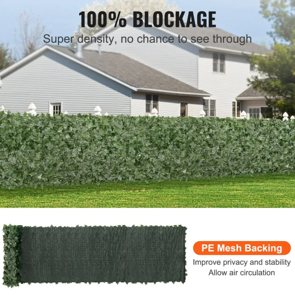 VEVOR Ivy Privacy Fence, 39 x 198in Artificial Green Wall Screen, Greenery Ivy Fence with Mesh Cloth Backing and Strengthened Joint, Faux Hedges Vine Leaf Decoration for Outdoor Garden, Yard, Balcony