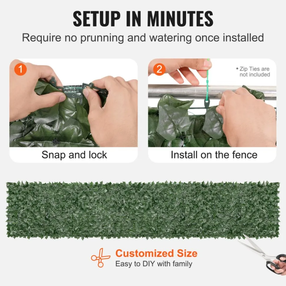 VEVOR Ivy Privacy Fence, 39 x 198in Artificial Green Wall Screen, Greenery Ivy Fence with Mesh Cloth Backing and Strengthened Joint, Faux Hedges Vine Leaf Decoration for Outdoor Garden, Yard, Balcony