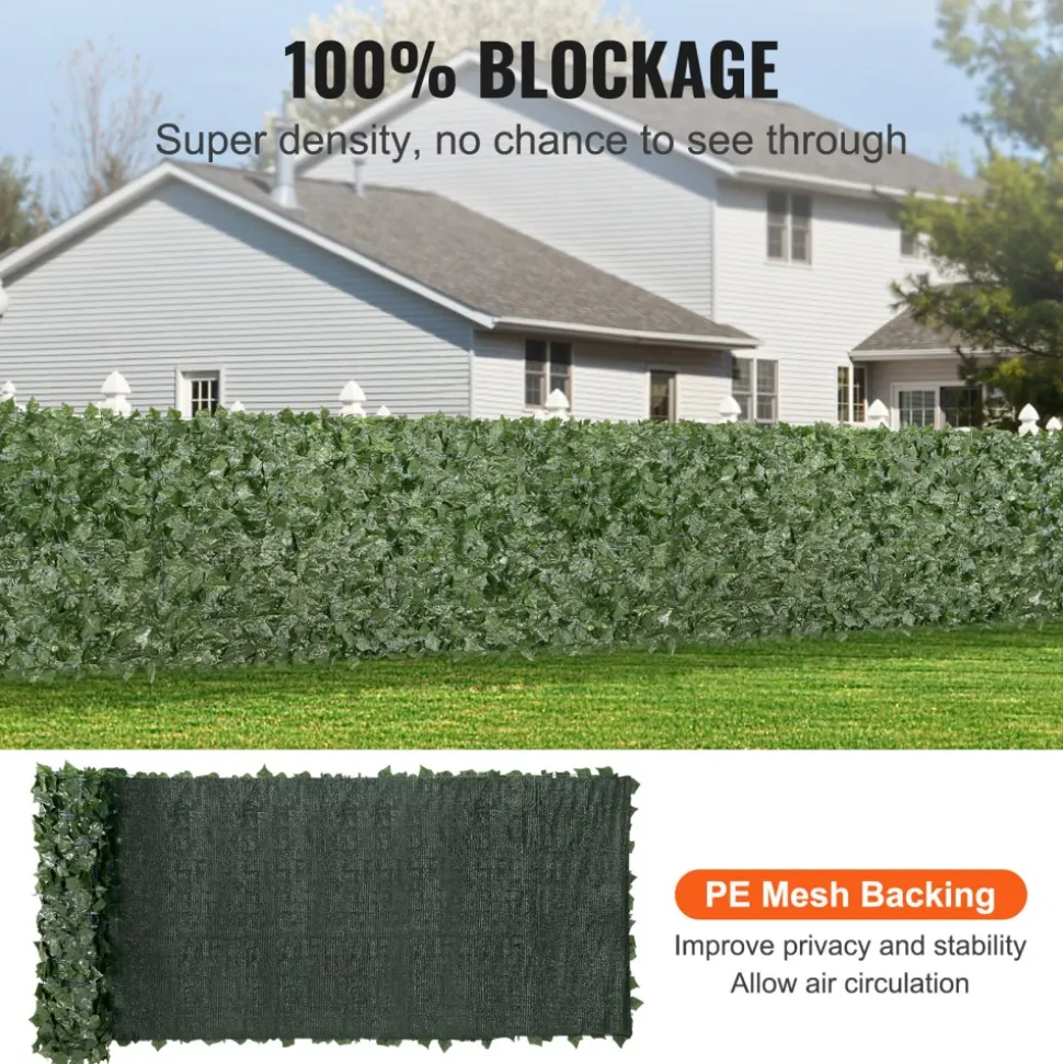 VEVOR Ivy Privacy Fence, 39 x 158in Artificial Green Wall Screen, Greenery Ivy Fence with Mesh Cloth Backing and Strengthened Joint, Faux Hedges Vine Leaf Decoration for Outdoor Garden, Yard, Balcony