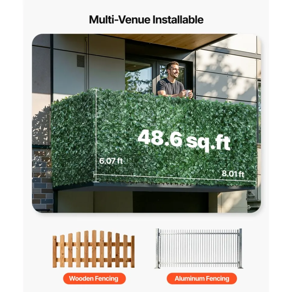 VEVOR Ivy Privacy Fence, 96 x 72 in Artificial Green Wall Screen, Greenery Ivy Fence with Strengthened Joint, Faux Hedges Vine Leaf Decoration for Outdoor Garden, Yard, Balcony, Patio Decor