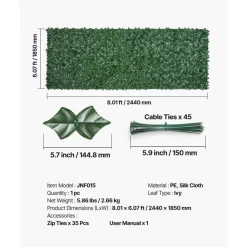 VEVOR Ivy Privacy Fence, 96 x 72 in Artificial Green Wall Screen, Greenery Ivy Fence with Strengthened Joint, Faux Hedges Vine Leaf Decoration for Outdoor Garden, Yard, Balcony, Patio Decor