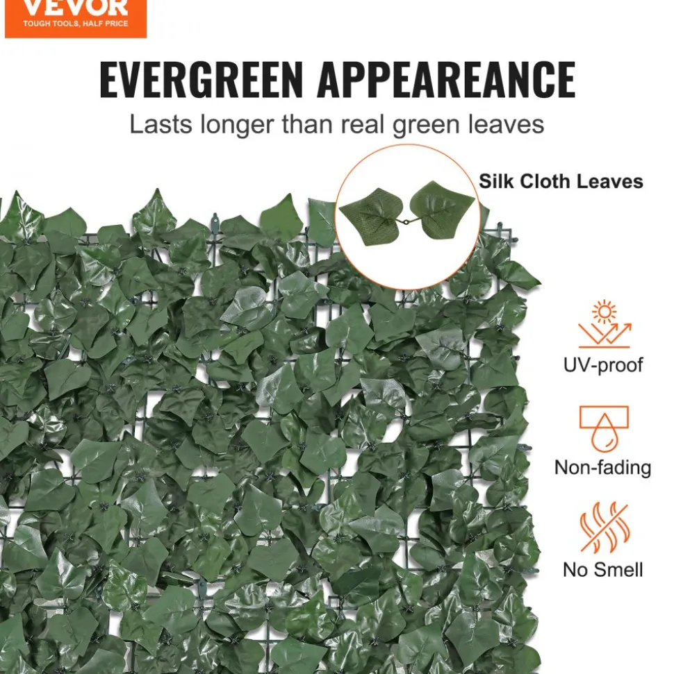 VEVOR Ivy Privacy Fence, 59 x 98 in Artificial Green Wall Screen, Greenery Ivy Fence with Strengthened Joint, Faux Hedges Vine Leaf Decoration for Outdoor Garden, Yard, Balcony, Patio Decor