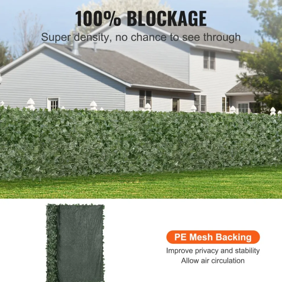 VEVOR Ivy Privacy Fence, 96 x 72 in Artificial Green Wall Screen, Greenery Ivy Fence with Mesh Cloth Backing and Strengthened Joint, Faux Hedges Vine Leaf Decoration for Outdoor Garden, Yard, Balcony