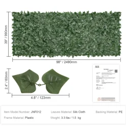 VEVOR Ivy Privacy Fence, 39 x 98 in Artificial Green Wall Screen, Greenery Ivy Fence with Mesh Cloth Backing and Strengthened Joint, Faux Hedges Vine Leaf Decoration for Outdoor Garden, Yard, Balcony