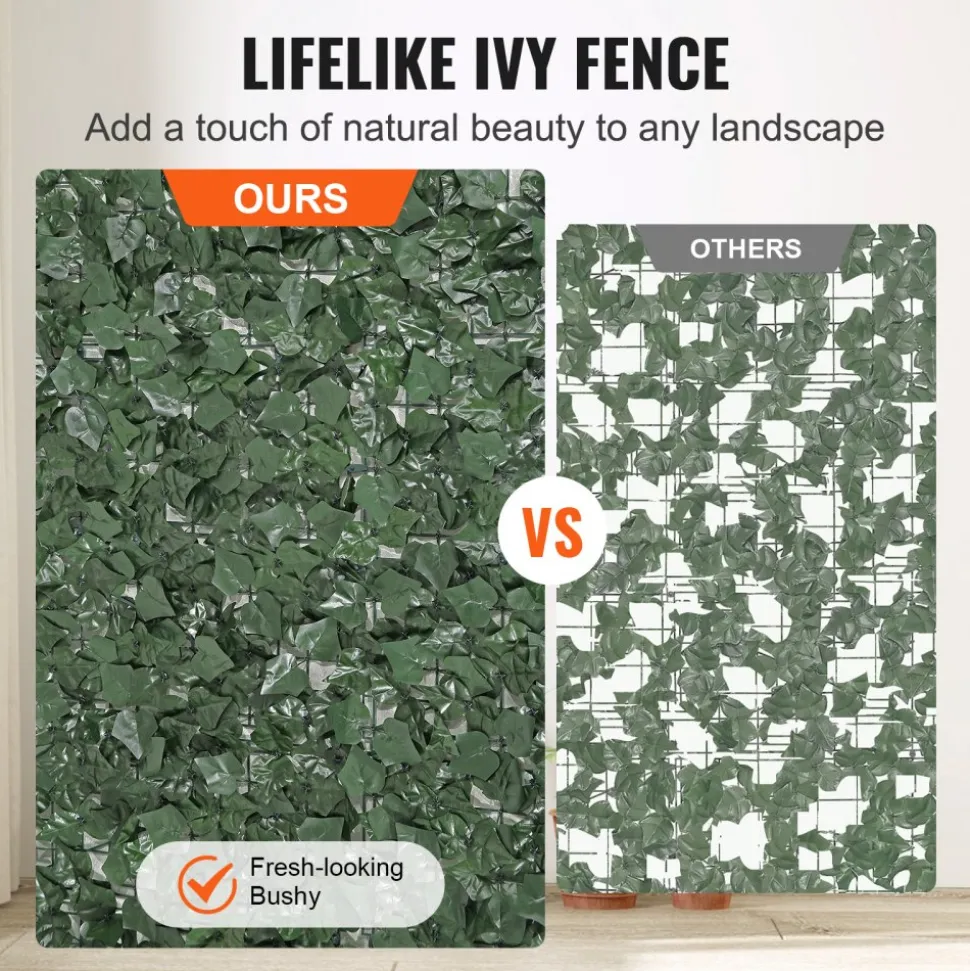 VEVOR Ivy Privacy Fence, 39 x 98 in Artificial Green Wall Screen, Greenery Ivy Fence with Strengthened Joint, Faux Hedges Vine Leaf Decoration for Outdoor Garden, Yard, Balcony, Patio Decor
