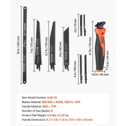 VEVOR Jab Saw, 6 in Keyhole Saw with Soft Grip Handle, 8-In-1 Multi-Blades Drywall Jab Saw, Sharp Jab Saw with Triple Ground Teeth, for Cutting Drywall Wood Metel Plastic Plywood Wallboard Thin Sheet