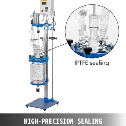 VEVOR Jacketed Reactor 5L Laboratory Glass Reactor, Jacketed Glass Reactor, Chemical Reaction Vessel, Lab Jacketed Reactor, Reaction Vessel Chemistry, With Digital Display, For Reaction Distillation