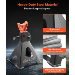 VEVOR Jack Stands, 3 Ton (6,600 lbs) Capacity, 10.8-16.3 in Adjustable Height, Heavy Duty Steel Jack Auto Stands with Locking, for Lifting SUV, Pickup, Car and UTV/ATV, 1 Pair, Black and Orange