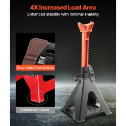VEVOR Jack Stands, 6 Ton (13,000 lbs) Capacity, 14.6-22.8 in Adjustable Height, Heavy Duty Steel Jack Auto Stands with Double Locking, for Lifting RV, Small Truck, Car, SUV, 1 Pair, Black and Orange