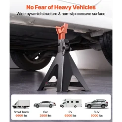 VEVOR Jack Stands, 6 Ton (13,000 lbs) Capacity, 14.6-22.8 in Adjustable Height, Heavy Duty Steel Jack Auto Stands with Double Locking, for Lifting RV, Small Truck, Car, SUV, 1 Pair, Black and Orange