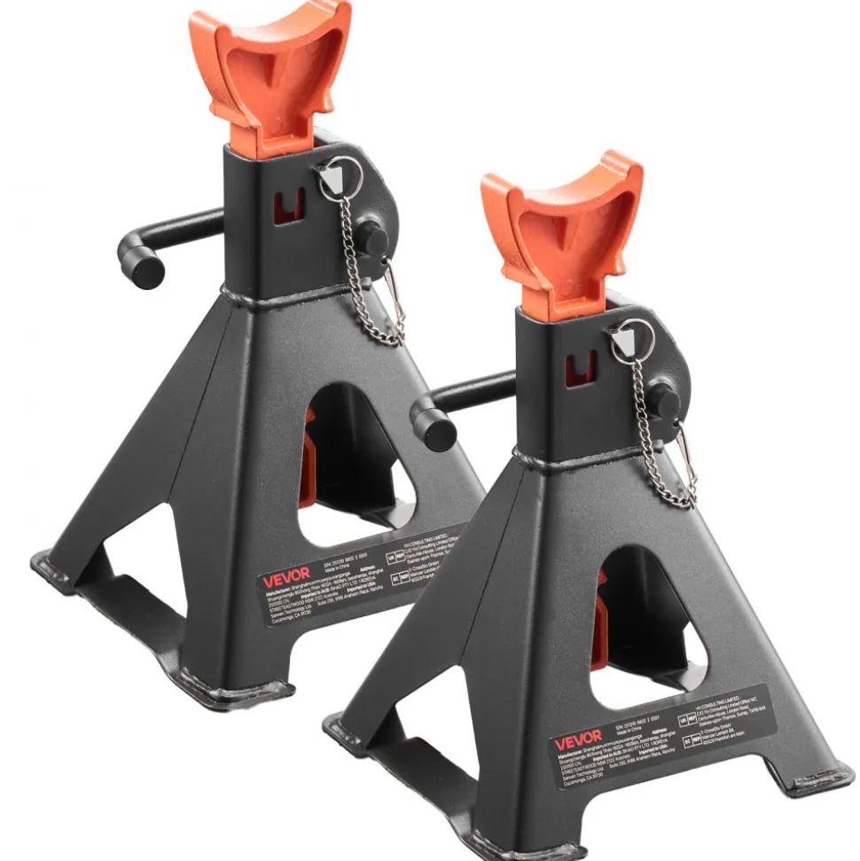VEVOR Jack Stands, 3 Ton (6,600 lbs) Capacity, 10.8-16.3 in Adjustable Height, Heavy Duty Steel Jack Auto Stands with Double Locking, for Lifting SUV, Pickup, Car, UTV/ATV, 1 Pair, Black and Orange