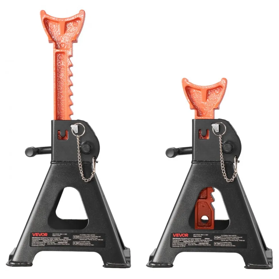 VEVOR Jack Stands, 3 Ton (6,600 lbs) Capacity, 10.8-16.3 in Adjustable Height, Heavy Duty Steel Jack Auto Stands with Double Locking, for Lifting SUV, Pickup, Car, UTV/ATV, 1 Pair, Black and Orange
