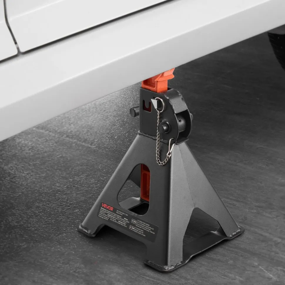 VEVOR Jack Stands, 3 Ton (6,600 lbs) Capacity, 10.8-16.3 in Adjustable Height, Heavy Duty Steel Jack Auto Stands with Double Locking, for Lifting SUV, Pickup, Car, UTV/ATV, 1 Pair, Black and Orange