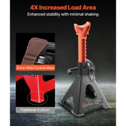 VEVOR Jack Stands, 3 Ton (6,600 lbs) Capacity, 10.8-16.3 in Adjustable Height, Heavy Duty Steel Jack Auto Stands with Double Locking, for Lifting SUV, Pickup, Car, UTV/ATV, 1 Pair, Black and Orange