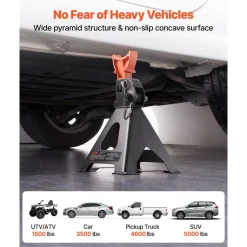 VEVOR Jack Stands, 3 Ton (6,600 lbs) Capacity, 10.8-16.3 in Adjustable Height, Heavy Duty Steel Jack Auto Stands with Double Locking, for Lifting SUV, Pickup, Car, UTV/ATV, 1 Pair, Black and Orange