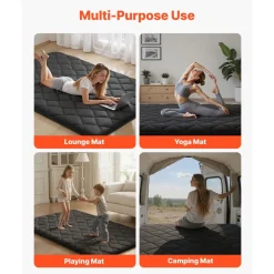 VEVOR Japanese Tatami Mat, Full Size Foldable Japanese Tatami Mattress, Futon Mattress with Storage Bag & Fastener, 9-Layer Floor Mat for Sleeping, Dormitory, Meditation, Yoga, 80 x 54 x 3.5 in, Black
