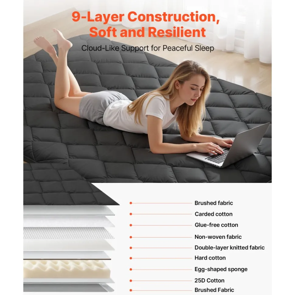 VEVOR Japanese Tatami Mat, Full Size Foldable Japanese Tatami Mattress, Futon Mattress with Storage Bag & Fastener, 9-Layer Floor Mat for Sleeping, Dormitory, Meditation, Yoga, 80 x 54 x 3.5 in, Black