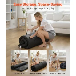 VEVOR Japanese Tatami Mat, Full Size Foldable Japanese Tatami Mattress, Futon Mattress with Storage Bag & Fastener, 9-Layer Floor Mat for Sleeping, Dormitory, Meditation, Yoga, 80 x 54 x 3.5 in, Black