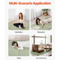 VEVOR Japanese Tatami Mat, Queen Size Foldable Japanese Tatami Mattress, Futon Mattress with Storage Bag & Fastener, 9-Layer Floor Mat for Sleeping, Dorm, Meditation, Yoga, 80 x 60 x 3.5 in, Black