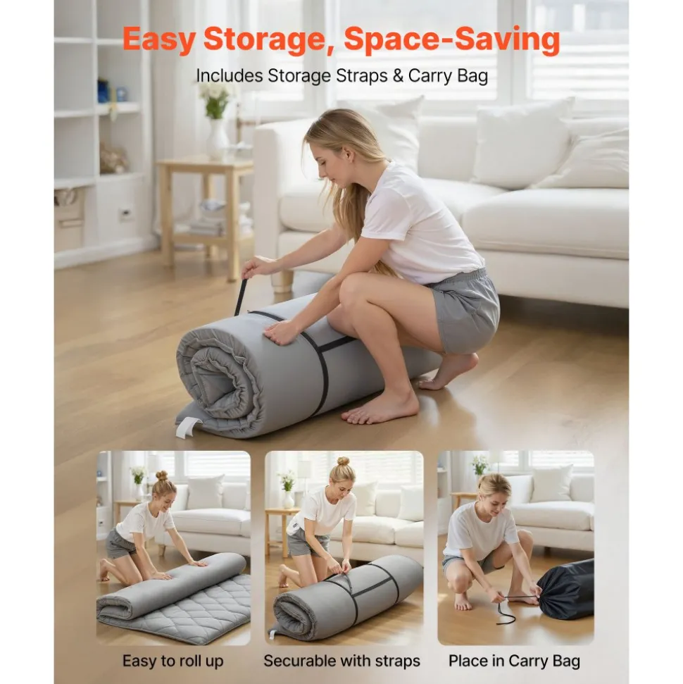 VEVOR Japanese Tatami Mat, Queen Size Foldable Japanese Tatami Mattress, Futon Mattress with Storage Bag & Fastener, 9-Layer Floor Mat for Sleeping, Dormitory, Meditation, Yoga, 80 x 60 x 2.5 in, White