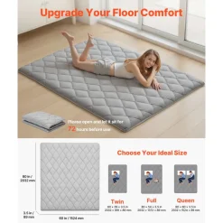 VEVOR Japanese Tatami Mat, Queen Size Foldable Japanese Tatami Mattress, Futon Mattress with Storage Bag & Fastener, 9-Layer Floor Mat for Sleeping, Dormitory, Meditation, Yoga, 80 x 60 x 2.5 in, White