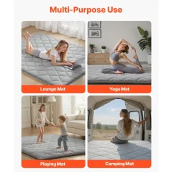 VEVOR Japanese Tatami Mat, Queen Size Foldable Japanese Tatami Mattress, Futon Mattress with Storage Bag & Fastener, 9-Layer Floor Mat for Sleeping, Dormitory, Meditation, Yoga, 80 x 60 x 2.5 in, White