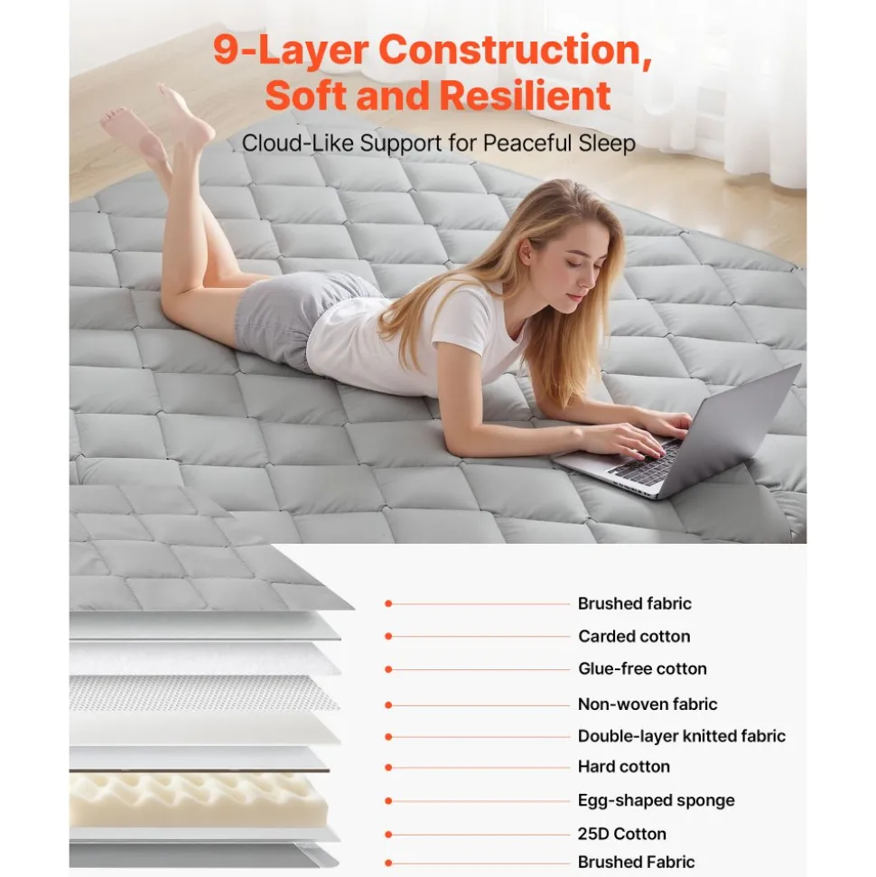VEVOR Japanese Tatami Mat, Queen Size Foldable Japanese Tatami Mattress, Futon Mattress with Storage Bag & Fastener, 9-Layer Floor Mat for Sleeping, Dormitory, Meditation, Yoga, 80 x 60 x 2.5 in, White
