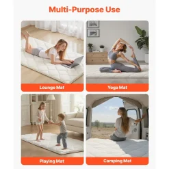 VEVOR Japanese Tatami Mat, Twin Size Foldable Japanese Tatami Mattress, Futon Mattress with Storage Bag & Fastener, 9-Layer Floor Mat for Sleeping, Dormitory, Meditation, Yoga, 80 x 39 x 2.5 in, White