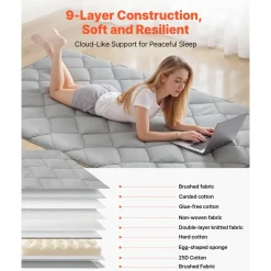 VEVOR Japanese Tatami Mat, Twin Size Foldable Japanese Tatami Mattress, Futon Mattress with Storage Bag & Fastener, 9-Layer Floor Mat for Sleeping, Dormitory, Meditation, Yoga, 80 x 39 x 2.5 in, Gray