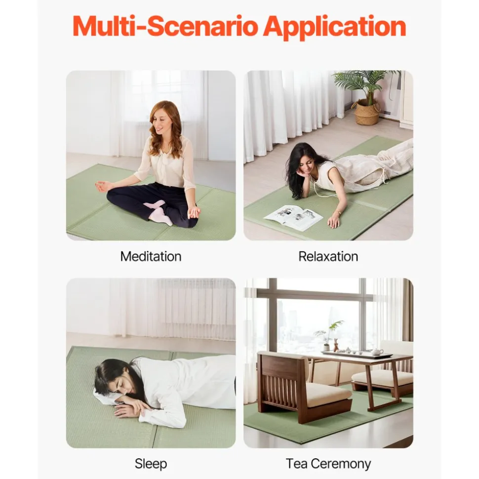 VEVOR Japanese Tatami Mat, Twin Size Foldable Japanese Tatami Mattress( Natural Rush Grass), Japanese Floor Mattress with Non-Slip Backing & Fresh Scent, Futon Mattress for Sleeping Meditation Yoga