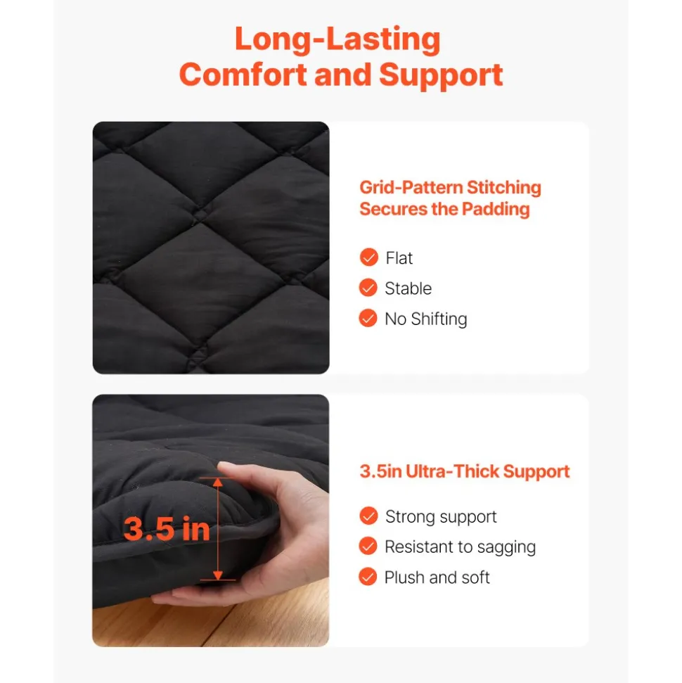 VEVOR Japanese Tatami Mat, Twin Size Foldable Japanese Tatami Mattress, Futon Mattress with Storage Bag & Fastener, 9-Layer Floor Mat for Sleeping, Dormitory, Meditation, Yoga, 80 x 39 x 3.5 in, Black